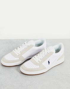 Белые кожаные кроссовки с замшевыми вставками и фирменным логотипом Polo Ralph Lauren Court-Белый