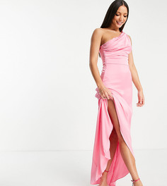 Розовое платье макси на одно плечо для подружки невесты TFNC Tall Bridesmaid-Розовый цвет