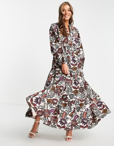 Платье из органического хлопка с объемными рукавами и принтом Maison Scotch-Разноцветный