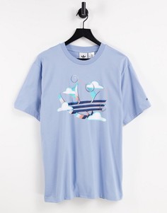Бледно-голубая футболка с принтом трилистника adidas Originals Summer-Голубой