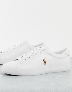 Белые кожаные кроссовки с несколькими логотипами в виде наездника Polo Ralph Lauren Longwood-Белый