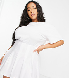 Белое платье-футболка с короткой теннисной юбкой ASOS DESIGN Curve-Белый