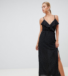 Платье макси в горошек с разрезом Missguided-Черный