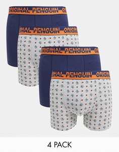 Набор из 4-х боксеров темно-синей, серой и оранжевой расцветки с принтом Original Penguin-Многоцветный