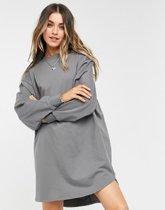 Угольно-серое oversized платье-свитшот со сборками на спине ASOS DESIGN-Серый