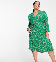 Чайное платье миди с мелким цветочным принтом Wednesdays Girl Curve-Зеленый цвет