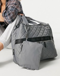 Серая стеганая сумка-тоут с двумя карманами и кошельком на молнии Steve Madden-Серый
