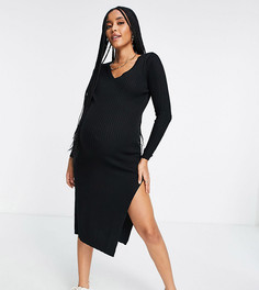 Трикотажное платье черного цвета в рубчик с V-образным вырезом ASOS DESIGN Maternity-Черный цвет