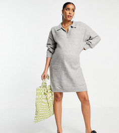 Трикотажное платье мини с открытым воротником серого цвета ASOS DESIGN Maternity-Серый