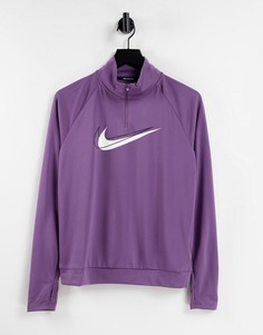 Фиолетовый лонгслив с логотипом-галочкой и короткой молнией Nike Running Swoosh Dri-FIT-Фиолетовый цвет