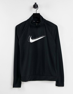 Черный лонгслив с логотипом-галочкой и короткой молнией Nike Running Dri-FIT-Черный цвет