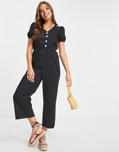 Черный комбинезон в горошек с пышными рукавами Monki Peg-Черный цвет