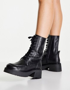 Черные кожаные ботинки на массивной подошве со шнуровкой ASOS DESIGN Aliance-Черный цвет