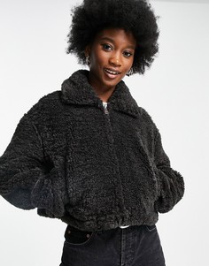 Коричневая куртка из искусственного меха на сквозной молнии ASOS DESIGN-Коричневый цвет