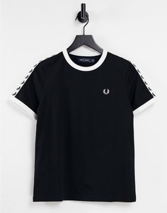 Черная футболка с короткими рукавами и отделкой тесьмой Fred Perry-Черный цвет
