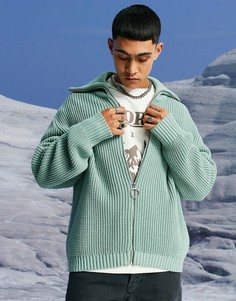 Мятный вязаный oversized-джемпер в рубчик на сквозной молнии ASOS DESIGN-Зеленый цвет