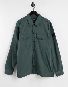 Темно-зеленая рубашка навыпуск с прорезиненным логотипом на рукаве BOSS Lovel_7-Зеленый цвет