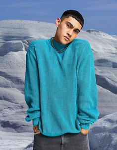 Бирюзовый вязаный oversized-джемпер в рубчик с высоким воротником ASOS DESIGN-Зеленый цвет