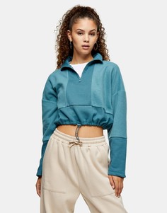 Синий флисовый свитшот со вставками Topshop-Голубой