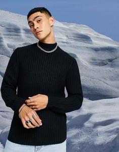 Черный плотный джемпер в рубчик с высоким воротом ASOS DESIGN-Черный цвет
