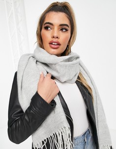 Мягкий длинный шарф с бахромой серого цвета двух оттенков ASOS DESIGN-Серый