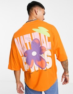 Оранжевая oversized-футболка из органического хлопка с цветочным принтом на спине ASOS DESIGN-Оранжевый цвет