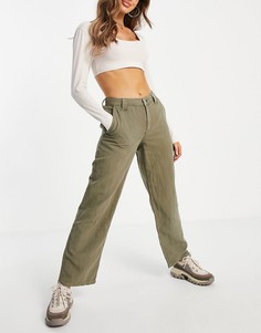 Свободные льняные брюки с заниженной талией в винтажном стиле выбеленного цвета хаки ASOS DESIGN-Зеленый цвет