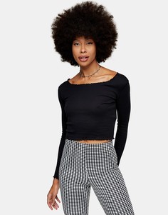 Черный кроп-топ с длинными рукавами и фигурным краем Topshop-Черный цвет
