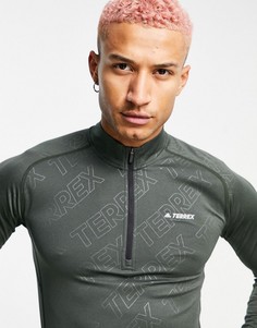 Свитшот цвета хаки с короткой молнией adidas Terrex Trace-Зеленый цвет