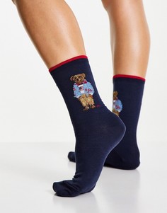 Темно-синие носки с логотипом в виде медведя Polo Ralph Lauren-Темно-синий