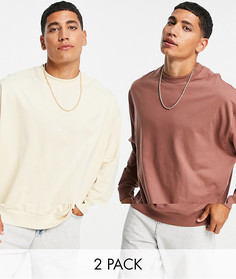 Набор из 2 легких oversized-свитшотов коричневого и бежевого цвета ASOS DESIGN-Разноцветный