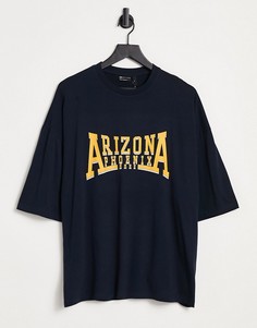 Темно-синяя футболка в стиле oversized из органического хлопка с принтом Arizona в университетском стиле ASOS DESIGN-Темно-синий