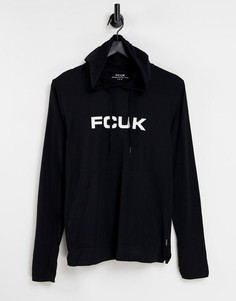 Черный лонгслив с логотипом и капюшоном FCUK-Черный цвет French Connection