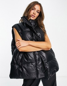 Oversized-жилет из искусственной кожи Sixth June-Черный цвет