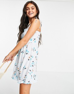 Платье мини с оборками по краям и цветочным принтом Miss Selfridge-Голубой