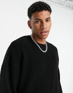 Черный свободный джемпер в рубчик ASOS DESIGN-Черный цвет