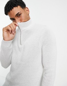 Светло-серый хлопковый джемпер средней плотности с короткой молнией ASOS DESIGN