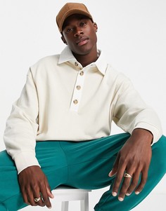 Бежевый oversized-свитшот с воротом на пуговицах ASOS DESIGN-Светло-бежевый цвет