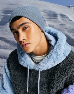 Шапка-бини серовато-голубого цвета ASOS DESIGN-Голубой