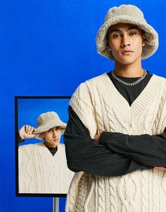 Панама из искусственного меха в клетку ASOS DESIGN-Белый