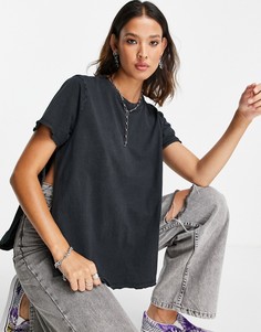 Черная выбеленная футболка с асимметричным краем и разрезами по бокам ASOS DESIGN-Черный цвет