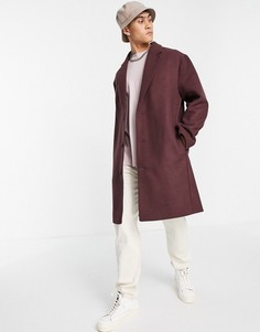 Длинное бордовое пальто свободного кроя из материала с добавлением шерсти ASOS DESIGN-Красный