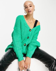 Зеленый удлиненный кардиган крупной вязки в рубчик ASOS DESIGN-Зеленый цвет