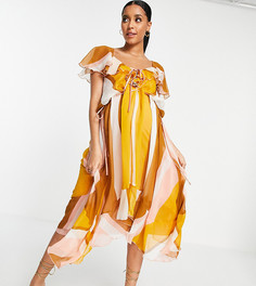 Полосатое платье миди с оборками и шнуровкой спереди ASOS DESIGN Maternity-Разноцветный