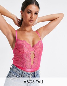 Розовое кружевное боди с лифом на косточках ASOS DESIGN Tall Rosie-Розовый цвет