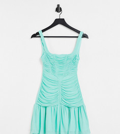 Платье мини цвета морской волны с корсетом и оборкой ASOS DESIGN Petite-Голубой