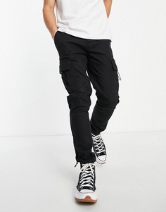 Черные зауженные брюки карго с карманами по бокам Topman-Темно-синий