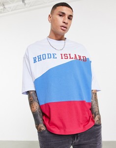 Oversized-футболка синего и красного цветов в стиле колор блок с принтом "Rhode Island" ASOS DESIGN-Разноцветный