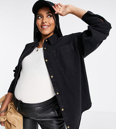 Черная джинсовая рубашка с выбеленным эффектом ASOS DESIGN Maternity-Черный цвет