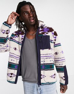 Куртка из искусственного меха с ацтекским принтом ASOS DESIGN-Светло-бежевый цвет